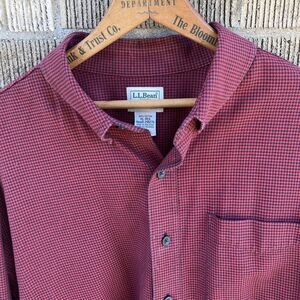 LL Bean Men's XL Traditional fit Long Sleeve‎ Button Up Red Houndstooth Shirt
